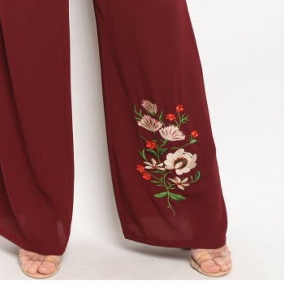 🛍Sale🛍 Maroon Burgundy Bell Bottom Floral Pants - Picture 4 of 5